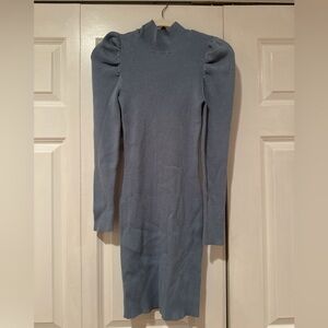 Blue dress with puff shoulder